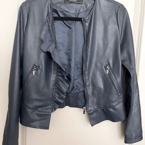 Navy Vegan Leather Zara Jacket with Ruffle